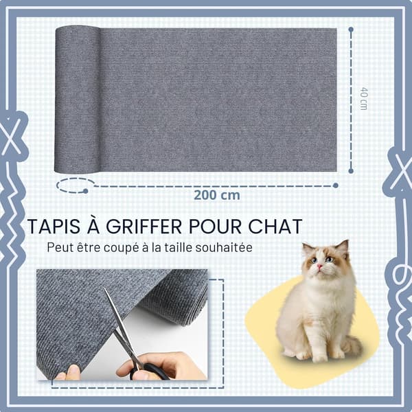 Self-adhesive scratching mat for cats, anti-scratch sofa protector for cats, DIY wall and sofa scratching post (grey 200CM)