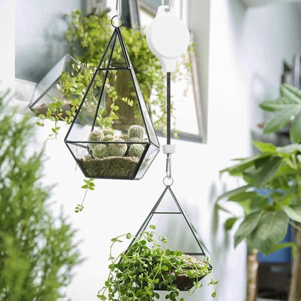 2-pack Hanging Basket Pulley, Adjustable, Robust, with 3 White Ceiling Hooks for Hanging Plant Baskets