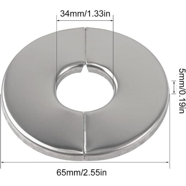 6 dele rørkappe i rustfrit stål til radiator, 34 mm sølvhaneroset, rørkappe til VVS, ventiler, til brusere, rør, vandhaner