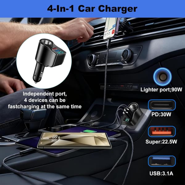 4-i-1 USB Billader 106W, 90W Billader, 66W Billader, 2 USB-A-porter, 30W 3.1A PD Hurtiglader