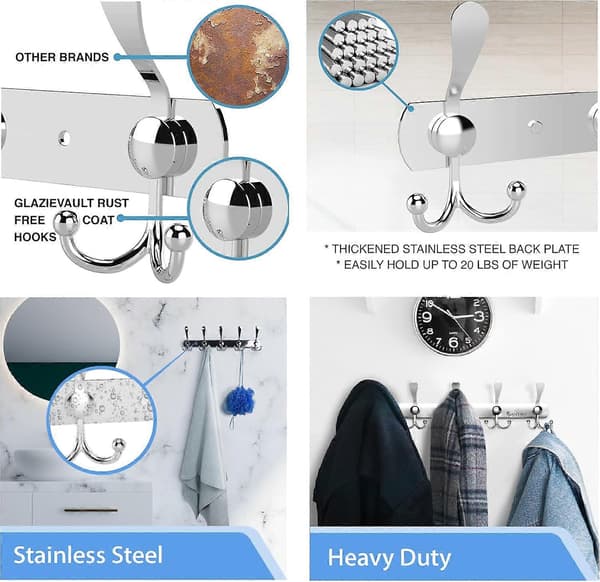 Väggkrokar - Rostfria stålhyllor (2-pack) - Kraftig väggmontering - Premiumdesign Rostfri hängare vägg