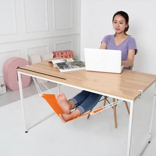 Desk Hanging Foot Hammock 65x17cm with Hooks Foldable Under Desk Footrest Ergonomic Accessory