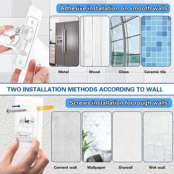 Self-adhesive curtain brackets without drilling, 8-pack with screws and wall plugs for kitchen and bathroom