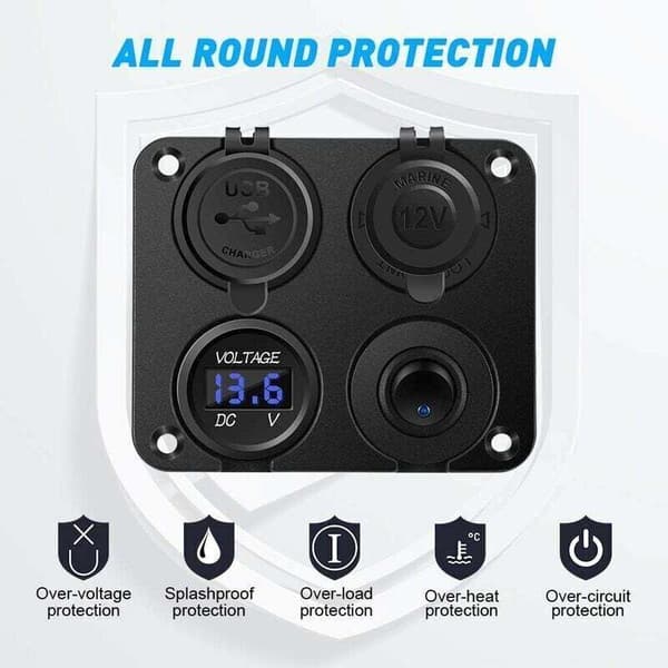 Cigarette Lighter Socket, Dual 4.2A USB Ports, 12V DC Outlet