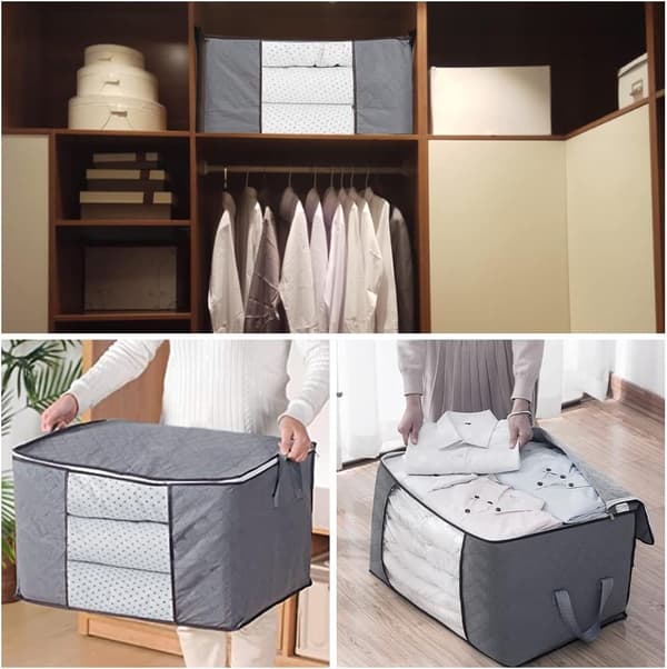 Quilt storage bag in thick non-woven fabric, under-bed storage, clothes storage, 60 x 40 x 35 cm