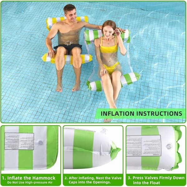 Pool Hammock for Adults 2 pcs, Inflatable Floating Hammock 4-in-1 Float Hammock Multi-Use Water Hammock Foldable Portable Ultralight Float