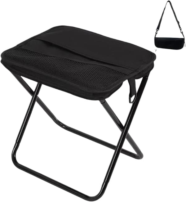 Mini foldbar campingtaburet med bæretaske, foldbar campingstol til camping og fiskeri, sort