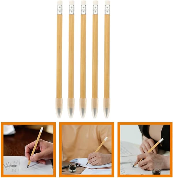 5 Pcs Inkless Bamboo Wood Pencils, Non-Sharpening, Reusable Creative Writing and Drawing Pencils