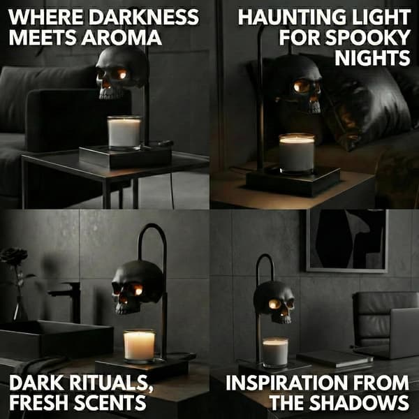 Kranieformet lysvarmer, med timer | Gotisk Halloween bordlampe, automatisk slukning, højdejusterbar, egnet til stearinlys/duftlys.