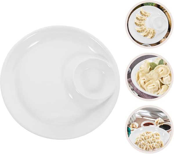 Ceramic serving platter with compartments and bowl for chips and dip, multifunctional and easy to clean