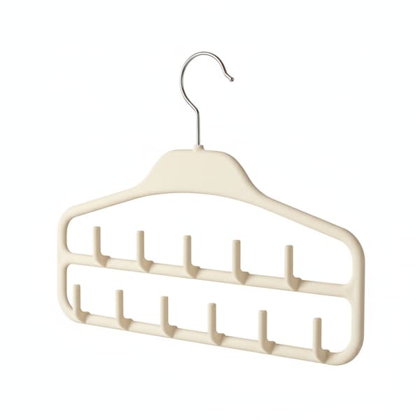 Multi-Hook Clothes Hanger, Space-Saving Organizer for Belts, Scarves, Ties, and Tank Tops, Cream White