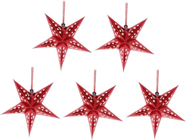 5-pack Pappersstjärnelampor - 45cm - Juldekorationer (Röd) för