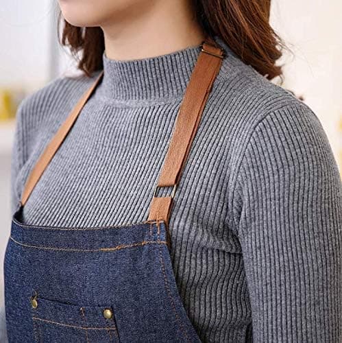 Unisex Denimforklær med lomme Justerbart denimforkle med 3 lommer for kvinner og menn Matlaging, hagearbeid og restaurant-FA-