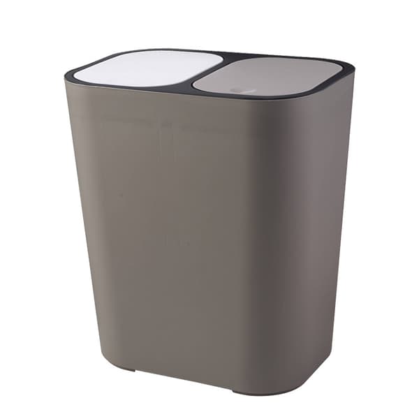 Double Recycling Bin Storage Box Container Rectangle Plastic Push Button Dual Compartments for Kitchen Office Home Grey