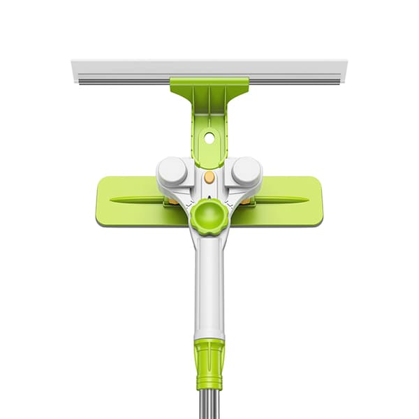 Window cleaner with smart angle, extendable telescopic handle and double-sided window squeegee for the outside