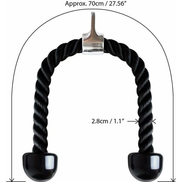Nylon Triceps Rope for Strength Training with Non-Slip Handles - Back, Biceps, Triceps, Gym or Home - Black