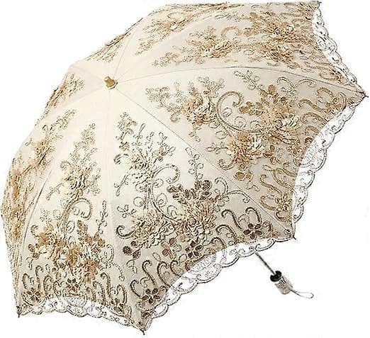 Broderet blonde dobbelt lag anti-UV parasol solbeskyttelse regn- og snefaldbart paraply til kvinder