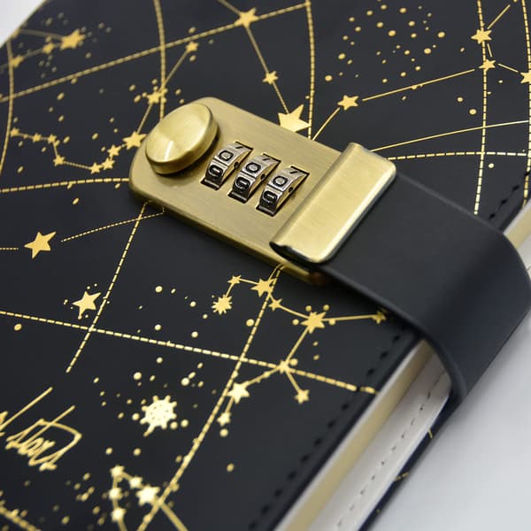 Creative Leather Journal with Combination Lock (Star Pattern), A5 Secret Password Notebook
