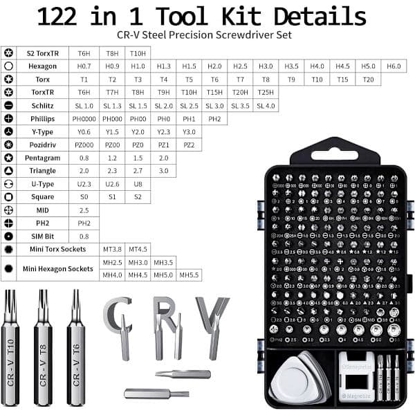 Screwdriver Set - 122 in 1 Precision Screwdriver Set, CRV Magnetic Screwdriver Set with Magnetic Mat - DIY Mini Screwdriver Set for Watches