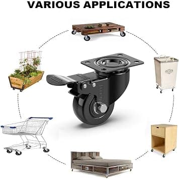 Heavy Duty Casters with 2 Brakes + Screws - 50mm up to 200