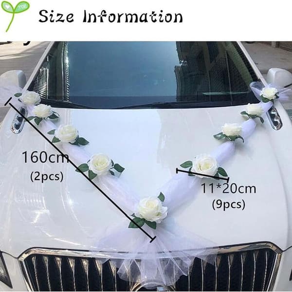 Wedding Car Decoration Ribbon - 11 Artificial White Roses