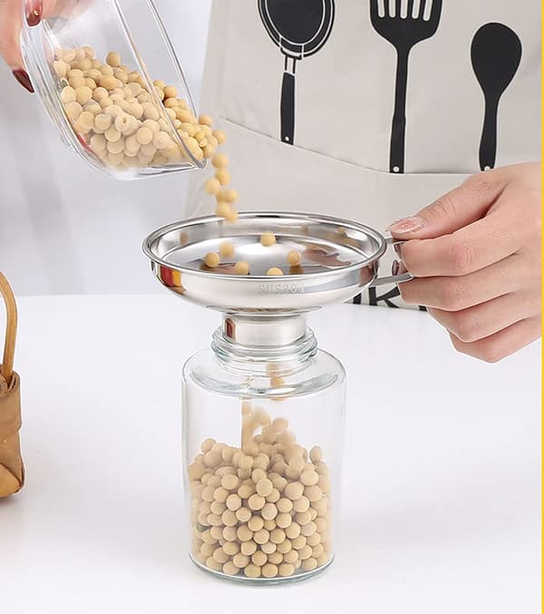 Canning Funnel for Wide and Regular Jars, 1 Piece Stainless Steel Canning Accessory Kitchen Funnel Mason Jar Funnel with Handle (Small)
