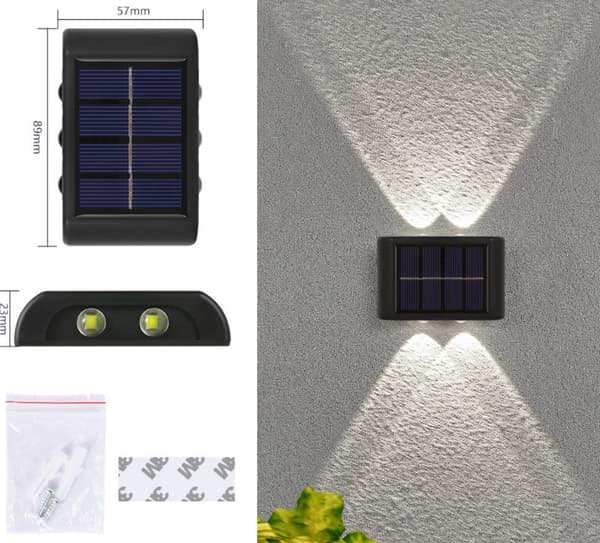 2-pak (varmt lys, ca. 75*30*100 mm) solcellelamper til vægmontering