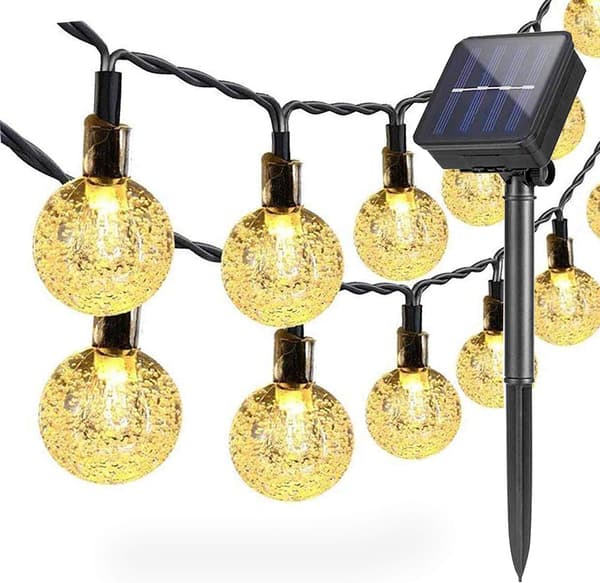 Solcellelysslynger utendørs hage 6,5 m 30 LED vanntett fe