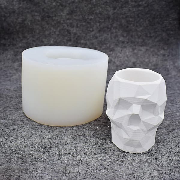 Modern Resin Skull Head Flower Pot Mold Geometric Skull Conc
