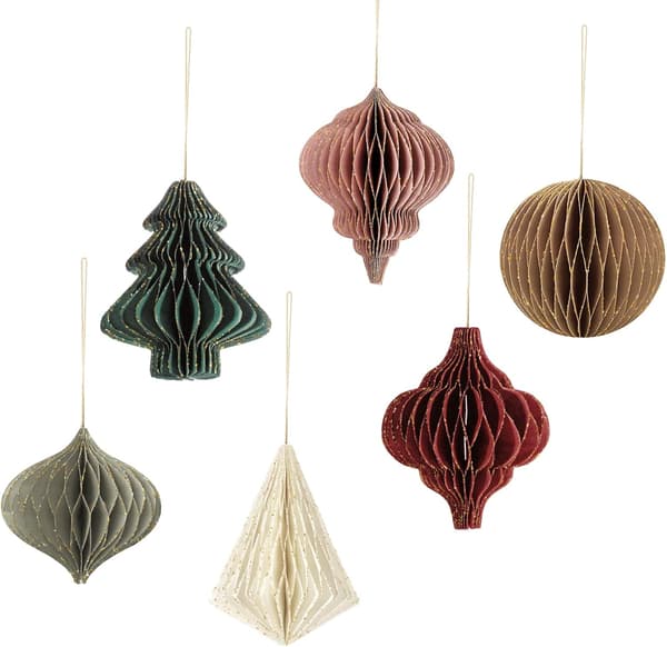 Julepynt, 6 stk 3D Mini Glitrende Papirbikube Lanterner, Hengepynt for Juletreet