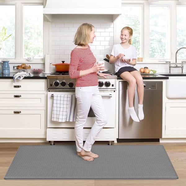 (Grey) Kitchen Mat 44 x 150 cm, Resilient Leather Kitchen Mat Non-Slip Washable, Comfortable Kitchen Mat Waterproof for Kitchen, Living Room, Office