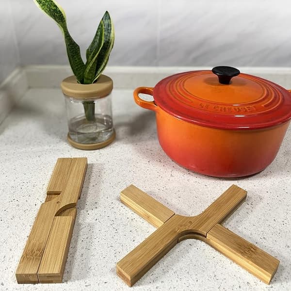 Lawen Creative / Set of 2 Extra Thick (1.6cm) Folding Bamboo Trivets, for Heavy Pots and Pans.