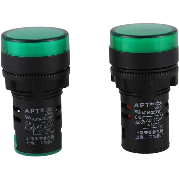 2 st AC220V Grön LED Ström Indikator Pilot Signal Ljus Dia 22Mm
