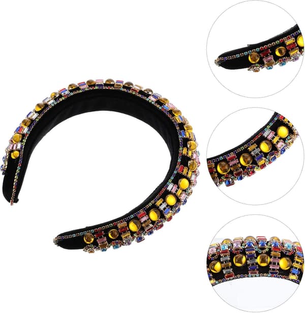 Rhinestone Pannebånd Bredt Hårbånd Pyntet Hodeplagg for Kvinner Pannebånd