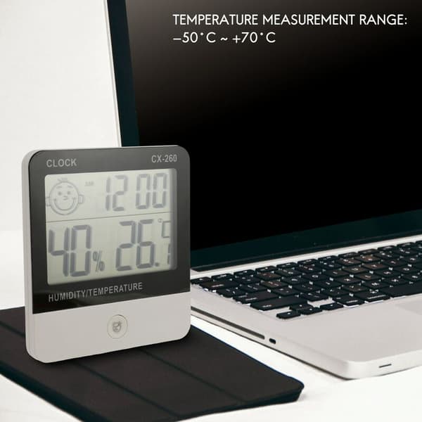 -260 Digital Termometer Hygrometer Fuktighetsklocka Stor LCD Elektronisk Termometer Fuktighetsmätare