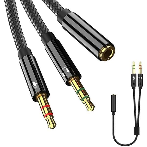 3,5 mm stereolydstikadapter, Y-splitteradapter til hovedtelefoner og mikrofoner, til pc, PS4, Xbox One og computere - 0,5 m kabel