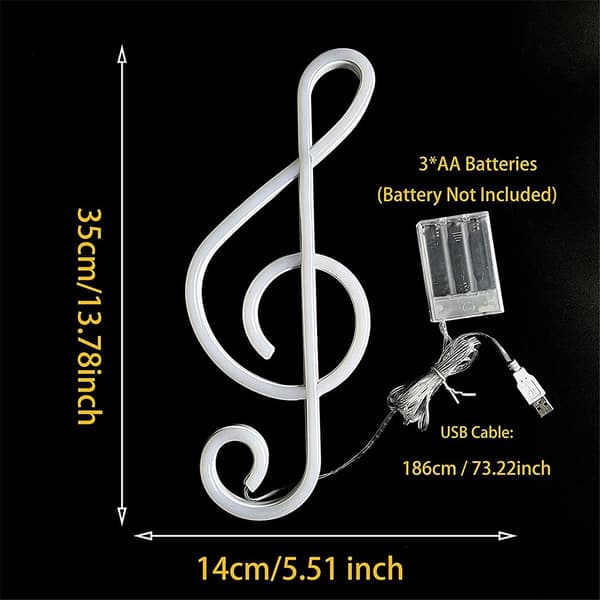 Musiknote LED-neonskilt med batterier og USB-lysdekorasjon for bar, fest, konsert, bryllup