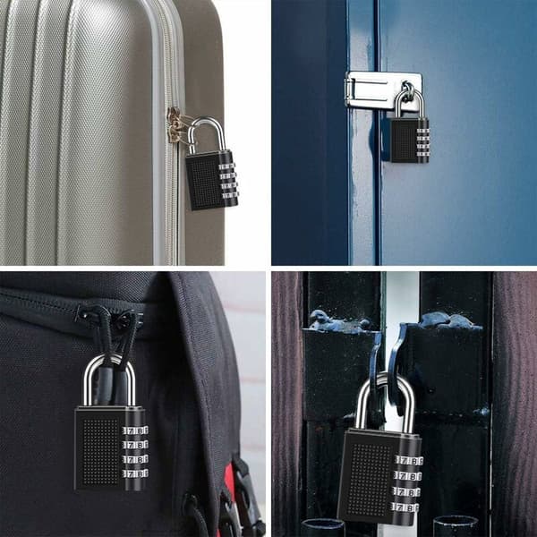 4-digit combination padlock for school, gym, outdoor - heavy duty - black -