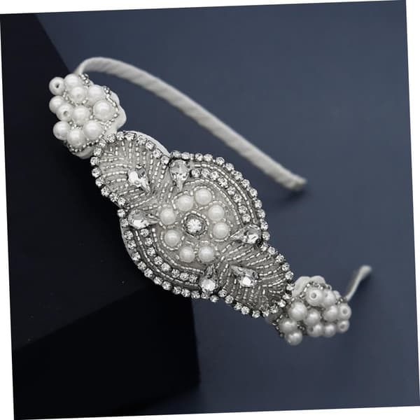 Perle Rhinestone Pannebånd Sølv Krone Brude Hodeplagg Elegant Stoff Hårbånd for Bryllup og Fotografering Tilbehør