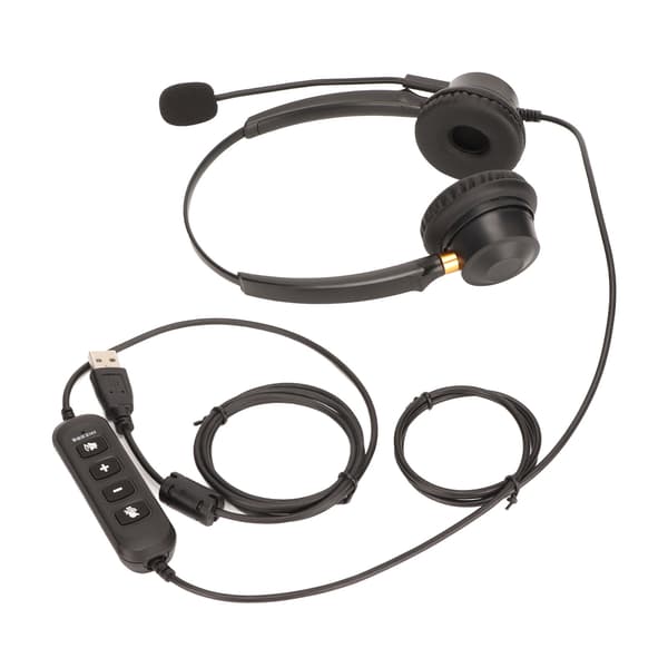 USB Business Headset ENC Noise Cancelling Binaural Wired Office Headphone with Speaker Volume Adjustment Microphone Mute