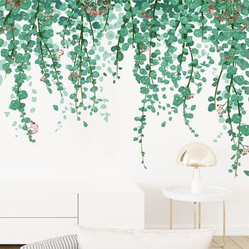 Eucalyptus Vine Leaf Wall Decals in Green, Removable Watercolor Art