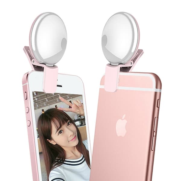 2 st Clip On Rund Universal LED-blixt för mobiltelefon/selfie (rosa)