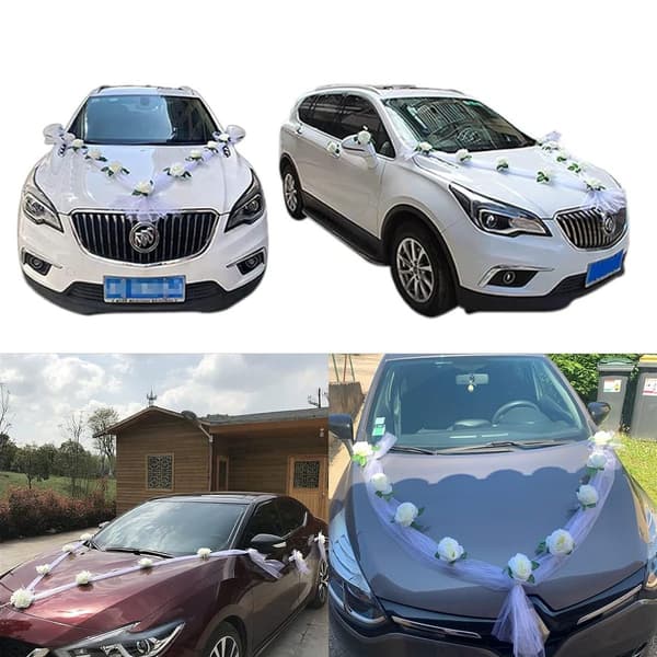Wedding Car Decoration Ribbon - 11 Artificial White Roses