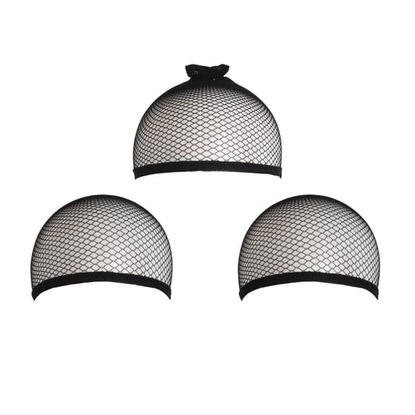 3 stk. Svarte Parykkhetter i One Size (2 Elastiske Hårnett + 1 Elastisk Hårnett Åpen Ende)