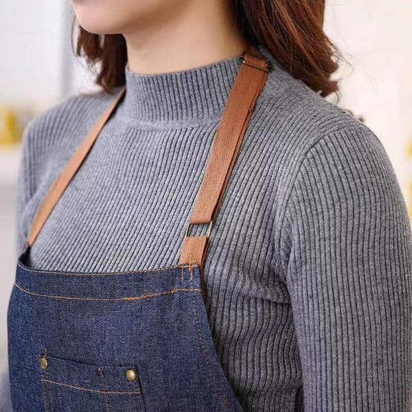 Blått justerbart denimforkle, kjøkkenforkle med flere lommer, optimalisert og oppgradert denimforkle for menn