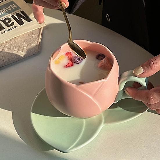 1 set ceramic tulip coffee cup with saucer, smooth surface, heat-resistant teacup for home