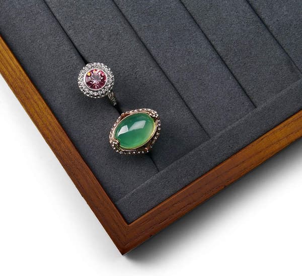 Træ Smykkeopbevaringsbakke Ringdisplaybakke til Ørering Ring Organizer og Display (Ringopbevaringsbakke - Grå)
