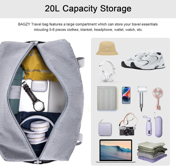 Cabin Bag 40x20x25 Suitcase 1 Pack Foldable Under Seat Waterproof Weekend Bag Lightweight Carry-on Bag with Shoulder Strap, Grey