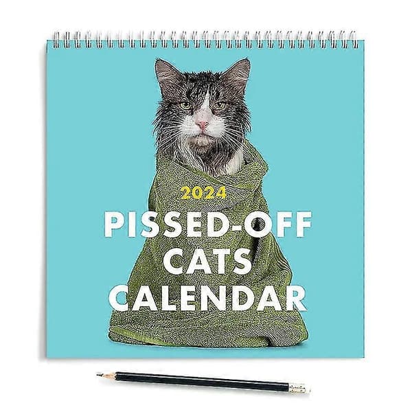 2024 Sur Kat Kalender - Rolig Vægkunst Kalender - Irriterede Katte