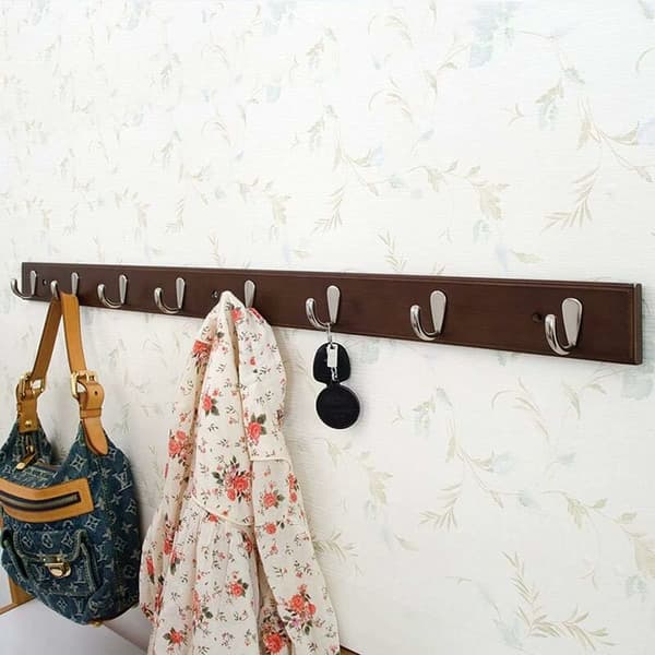 Wall Mounted Wooden Coat Rack with 4 Hooks, Wall Hooks for Kitchen and Bathroom (Cafe)